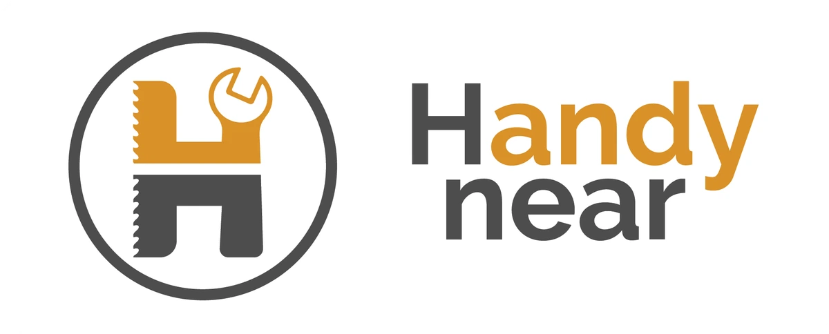 Handy Near orange and charcoal logo with a wrench-and-saw H symbol
