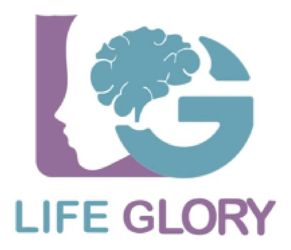 Life Glory teal and purple logo with its wordmark