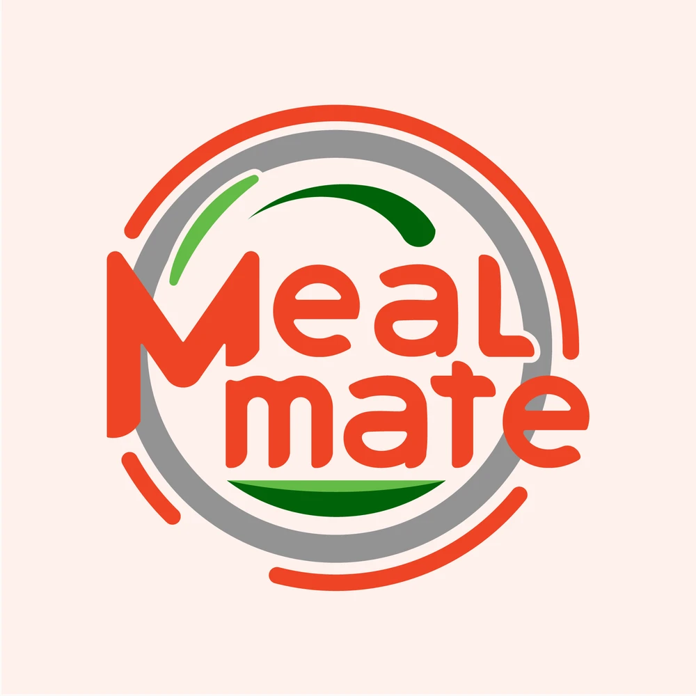 Meal Mate plate-inspired logo in orange-red, gray and green