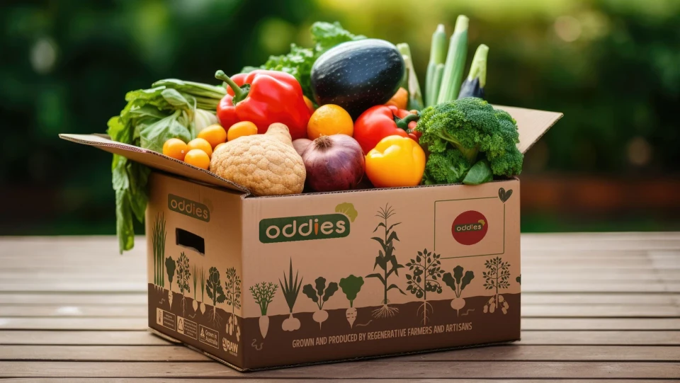 Oddies produce carton design mockup