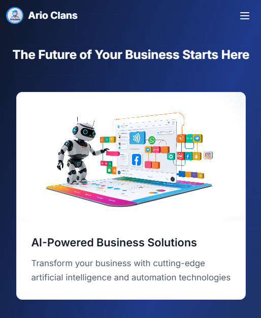 ArioClans mobile website — AI-Powered Business Solutions