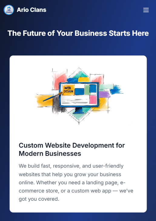 ArioClans mobile website — Custom Website Development