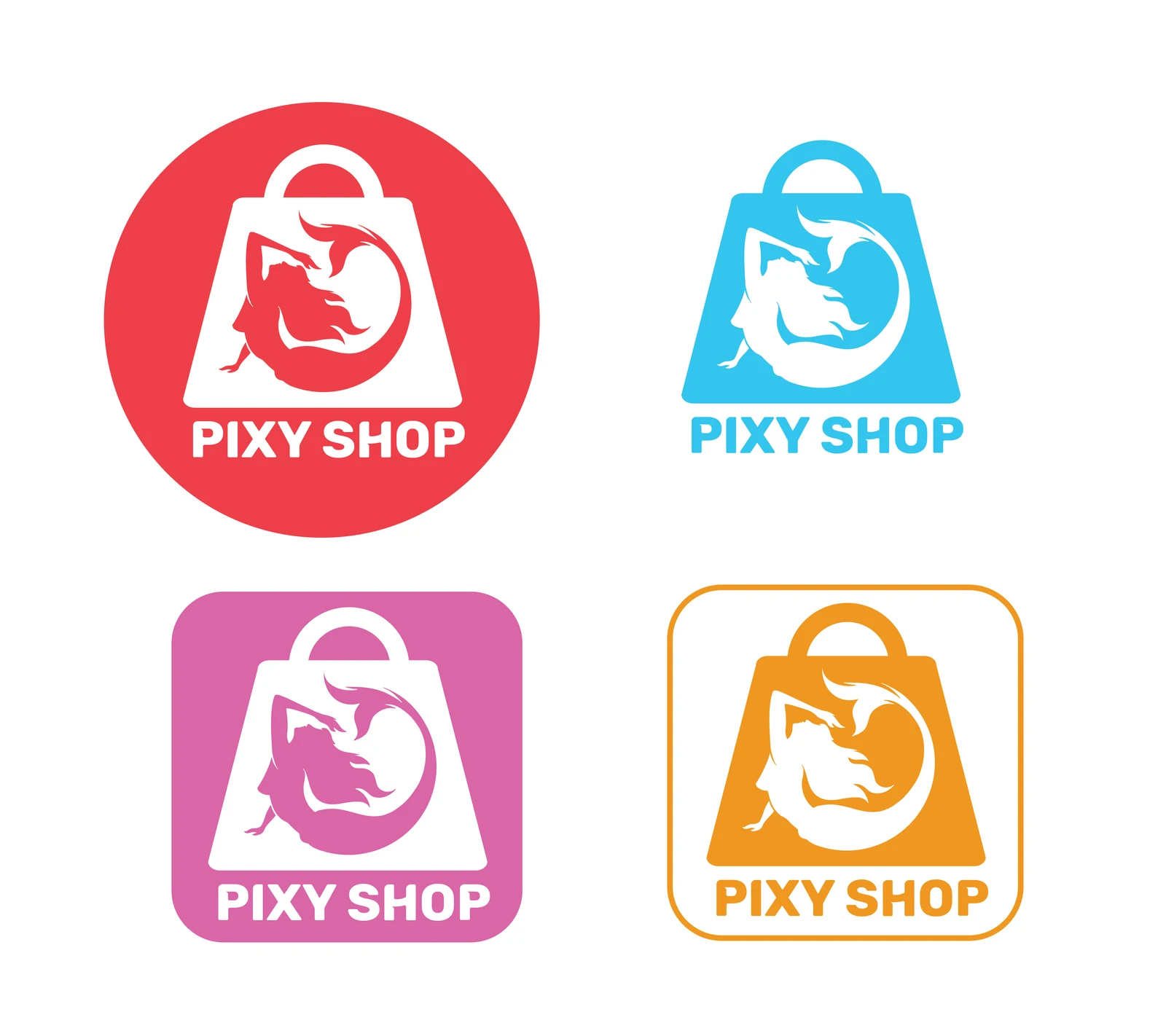 Pixy Shop shopping-bag and pixie logo in four colour applications